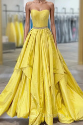 Yellow Evening Prom Dresses A Line Sweetheart Long Party Evening Dresses with Beading