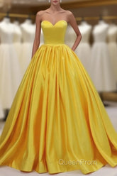 Yellow Satin Ball Gown Sweetheart Floor Length Evening Prom Dresses