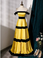 Yellow Satin Off the Shoulder Prom Dress
