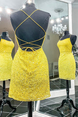 Yellow Sequins Backless Short Homecoming Dresses