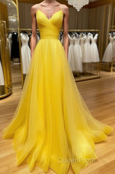 Yellow v neck tulle long Evening Prom Dresses yellow formal Dresses