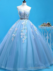 You Can Be The Star Blue Ball Gown Tulle Sweetheart Appliqeus Quinceanera Dress