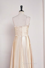 Champagne One Shoulder A-line Satin Tea Length Bridesmaid Dresses