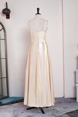 Champagne One Shoulder A-line Satin Tea Length Bridesmaid Dresses