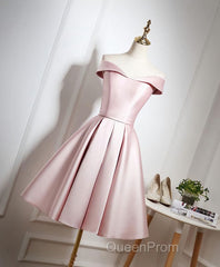 Cute Pink A Line Short Evening Prom Dresses, Pink Evening Dresses