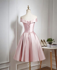 Cute Pink A Line Short Evening Prom Dresses, Pink Evening Dresses