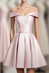 Cute Pink A Line Short Evening Prom Dresses, Pink Evening Dresses