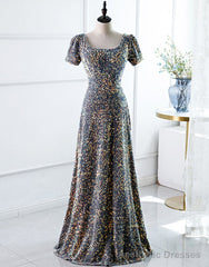 A-Line Square Long Evening Dress with Sequins