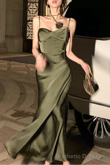 Spaghetti Strap Scoop Neck Mermaid Prom Dress Green Evening Gown
