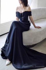 Simple Mermaid Off The Shoulder Black Prom Dress