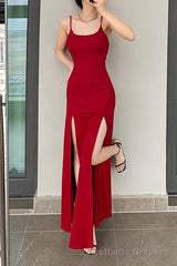 Split Hip Long Prom Dress Backless Spaghetti Strap Maxi Dress