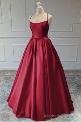 A-line Sleeveless Square Neckline Long/Floor-Length Satin Prom Dresses