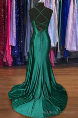 A-line Sweetheart Spaghetti Straps Sweep Train Silk like Satin Ruched Prom Dresses