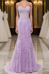 Purple Sweetheart Neck Mermaid Evening Prom Dresses With Appliques