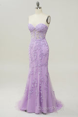 Purple Sweetheart Neck Mermaid Evening Prom Dresses With Appliques