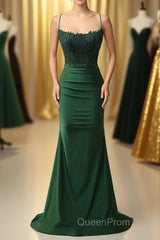 Sparkly Dark Green Beaded Long Evening Prom Dresses with Appliques