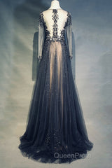 Luxury Long Sleeves V-neck Long Evening Prom Dresses Overskirt Mother Formal Dresses