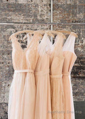 2025 New Arrival Blush Pink Long Tulle Cheap Bridesmaid Dresses