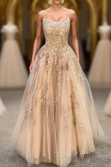 Hottest Elegant Spaghetti Straps Backless Lace Long Princess Evening Prom Dresses For Teens