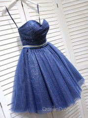 Glitter Sweetheart Blue Short Evening Prom Homecoming Dresses With Beading