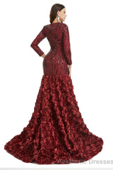 Prom Dress, Long V Neck Prom Gowns Full Sleeve Formal Dresses, Floor Length Dress