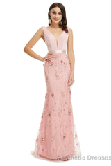 Lady Dresses Sleeveless Prom Dresses V Neck Formal Gowns 2025