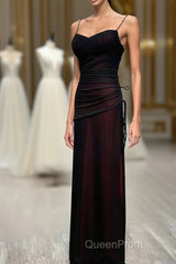 Black And Red Mermaid Straps Long Evening Dresses, Long Evening Prom Dresses With Leg Slit