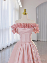 Off the Shoulder Satin Burgundy/Pink A-line Princess Dresses