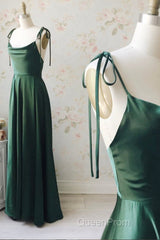 Simple Satin Long Evening Prom Dresses, A-Line Spaghetti Straps Evening Dresses