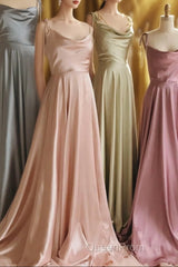 Simple Satin Long Evening Prom Dresses, A-Line Spaghetti Straps Party Dresses