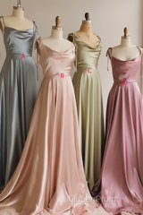 Simple Satin Long Evening Prom Dresses, A-Line Spaghetti Straps Party Dresses