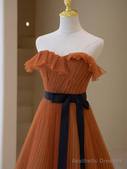 Simple A-Line Strapless Long Prom Dress, Beautiful Tulle Graduation Dress