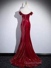 Dark Red Sequins Mermaid Sweetheart Evening Prom Dresses, Dark Red Evening Dresses