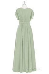 Elegant Sage Green Ruffled A-Line Long Bridesmaid Dresses