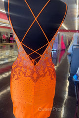 Royal Blue Beaded Plunge V Lace-Up Short Homecoming Dresses