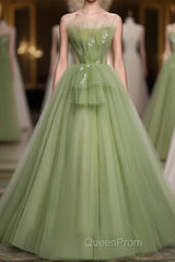 Green Tulle Long Evening Prom Dresses, Green Tulle Formal Dresses