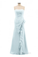 Pink Strapless Ruffled Mermaid Long Bridesmaid Dresses