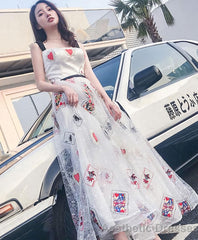 Unique White Tulle Long Prom Dress White Evening Dress