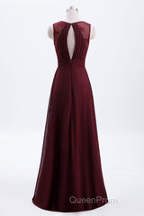 Burgundy Chiffon A-line Pleated Long Bridesmaid Dresses