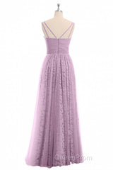 Dusty Purple Chiffon Jacquard V-Neck A-Line Long Bridesmaid Dresses