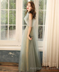 Green Tulle Hight Neck Tulle Lace Long Prom Dress Tulle Formal Dress