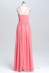Coral Double Straps Pleated A-line Bridesmaid Dresses