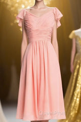 Flutter Sleeves Coral Pleated A-line Short Party Dresses