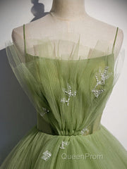 Green Tulle Long Evening Prom Dresses, Green Tulle Formal Dresses