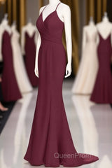 Burgundy Chiffon Spaghetti Straps A-line Long Bridesmaid Dresses
