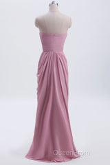 Strapless Blush Pink Draped High Waist Long Bridesmaid Dresses