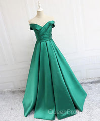 Simple Blue Satin Long Evening Prom Dresses, Blue Formal Dresses