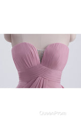 Strapless Blush Pink Draped High Waist Long Bridesmaid Dresses