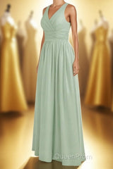 Sage Green V-Neck Backless A-Line Bridesmaid Dresses