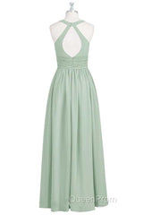 Sage Green V-Neck Backless A-Line Bridesmaid Dresses